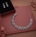 Geet - Elegant Silver-Plated Floral Design Necklace Set - Black