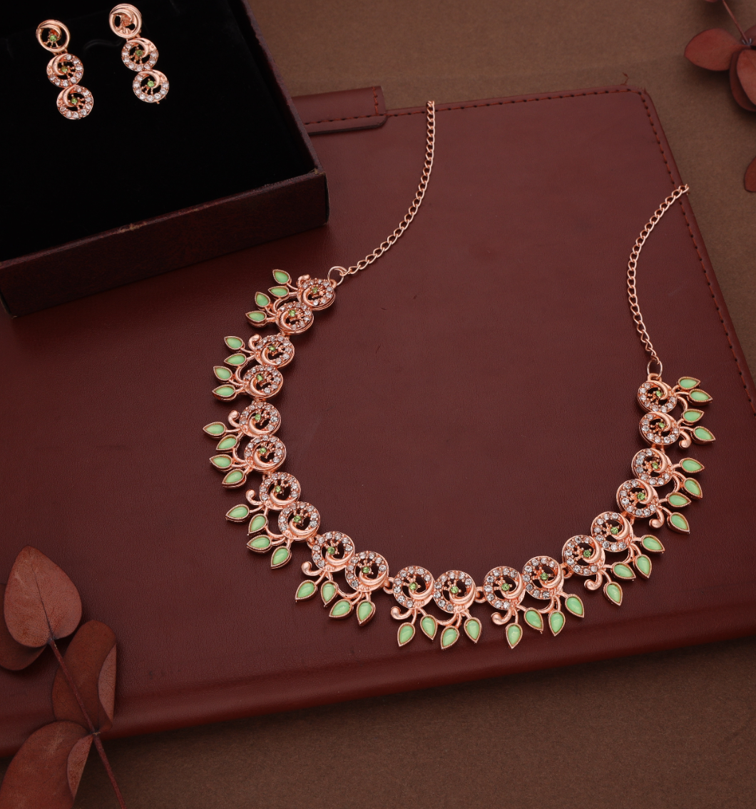 Geet - Elegant Silver-Plated Floral Design Necklace Set