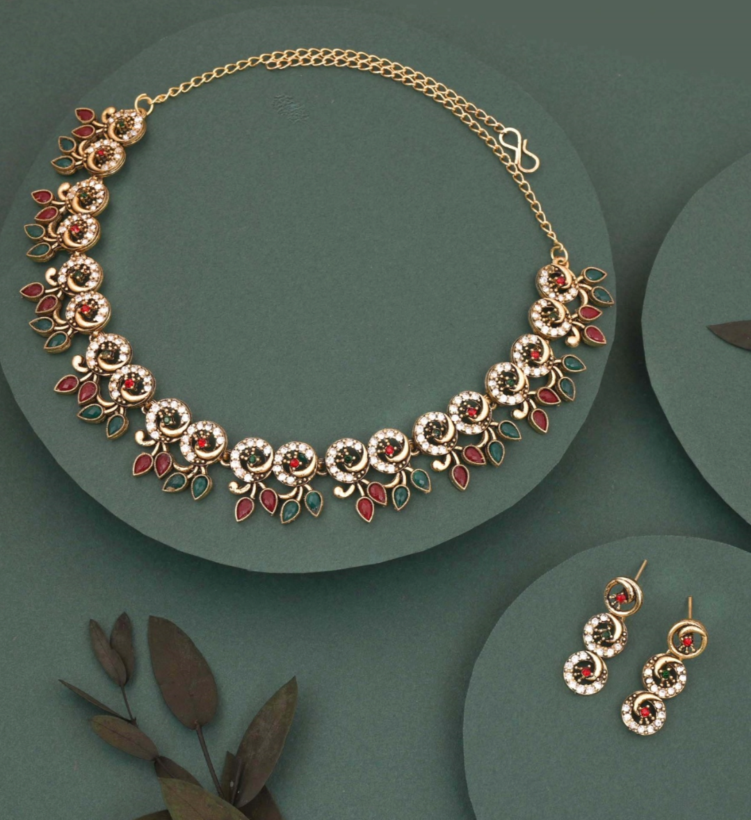 Geet - Elegant Silver-Plated Floral Design Necklace Set