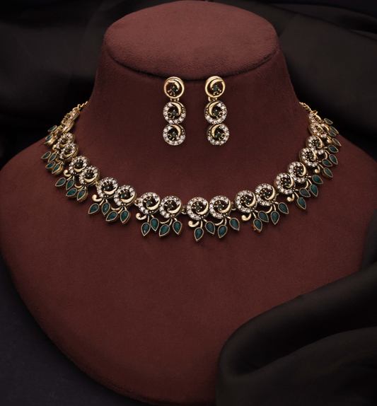 Geet - Elegant Silver-Plated Floral Design Necklace Set - Mehndi
