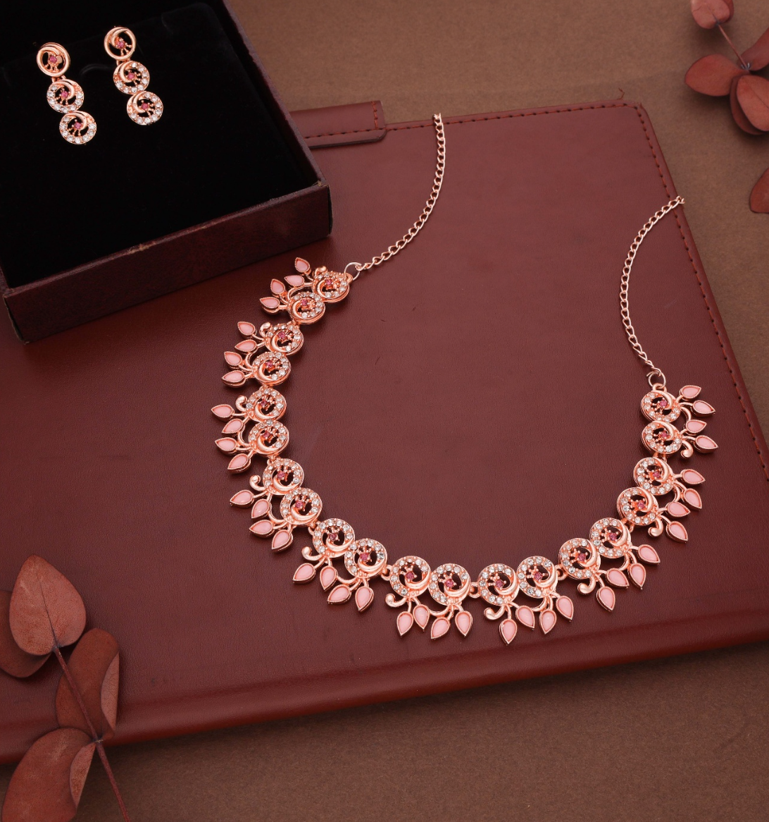 Geet - Elegant Silver-Plated Floral Design Necklace Set