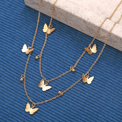 Gold Plated Butterfly inspired Layered Necklace For Women
