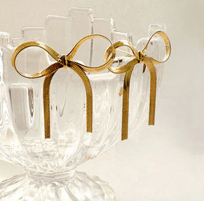 Gold Plated Anti Tarnish Bow Themed Drop Earrings