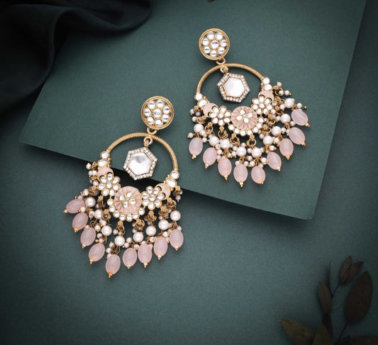 Daman : Gold Plated Kundan Drop Earrings