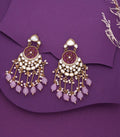 Bella - Chandelier Earrings with Kundan and Pearl - Lavender