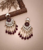 Bella Maroon Kundan & Pearl Chandelier Earrings