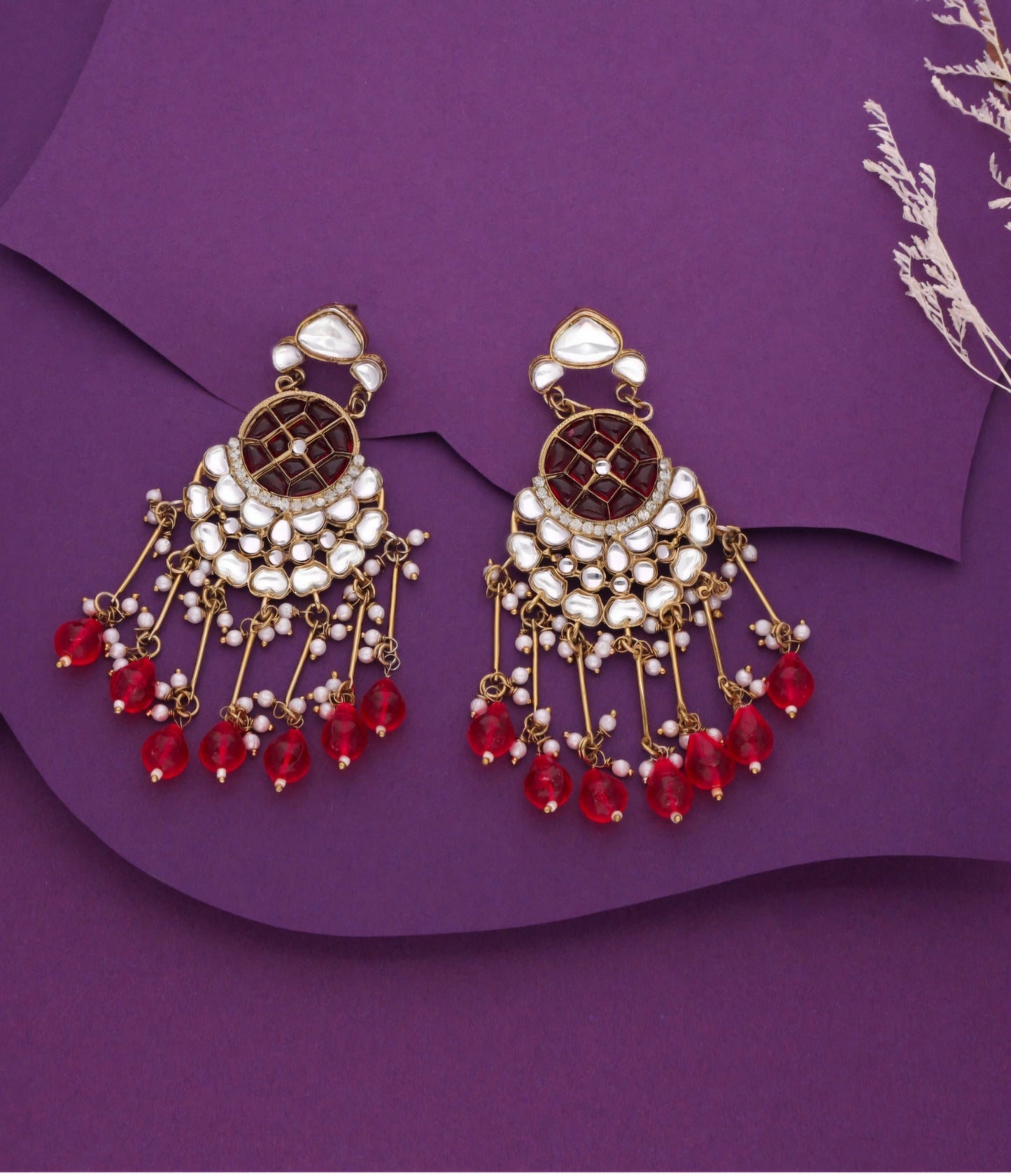 Bella - Chandelier Earrings with Kundan and Pearl