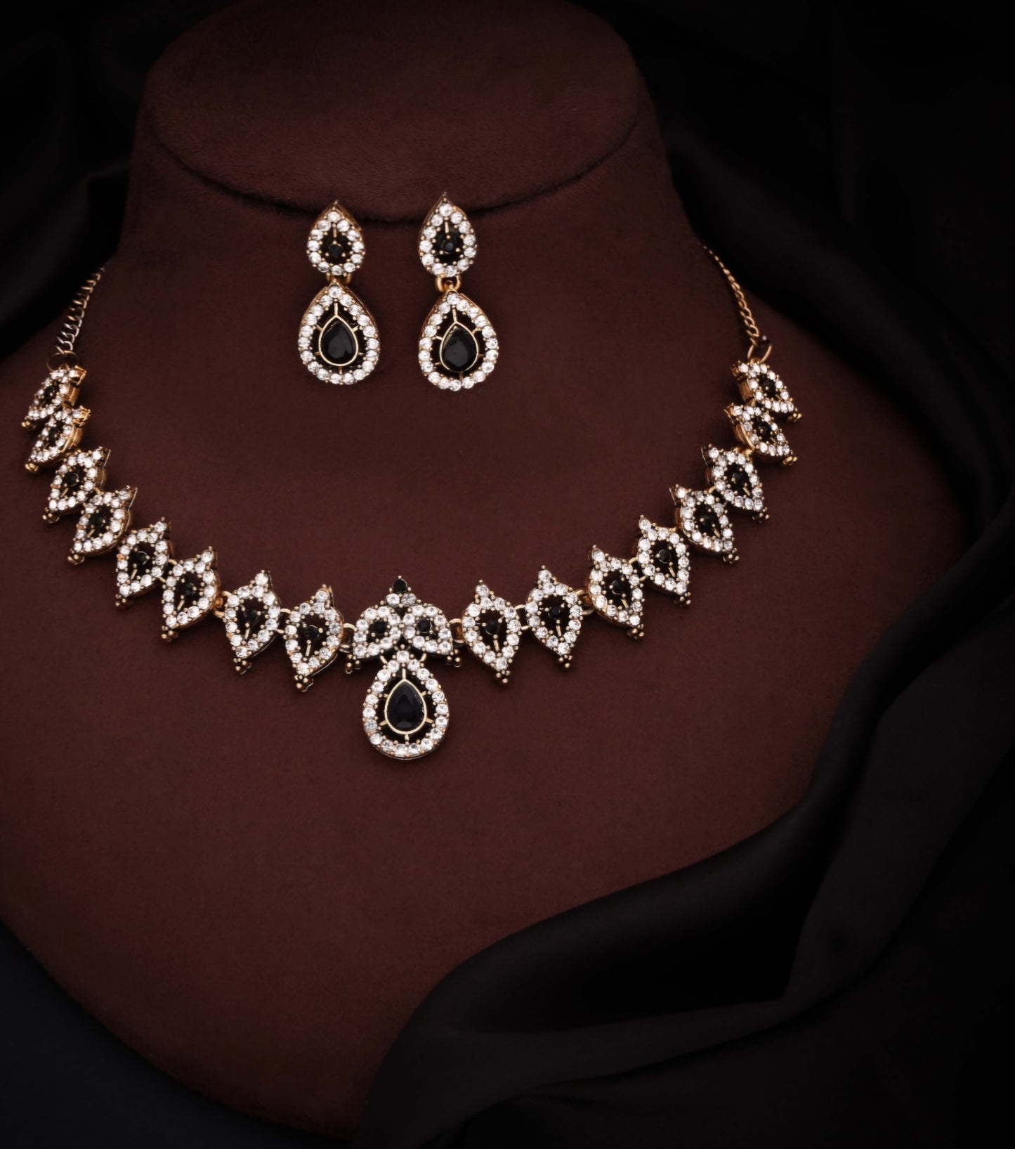 Almond - Silver-Plated Handcrafted AD Studded Choker Jewellery Set