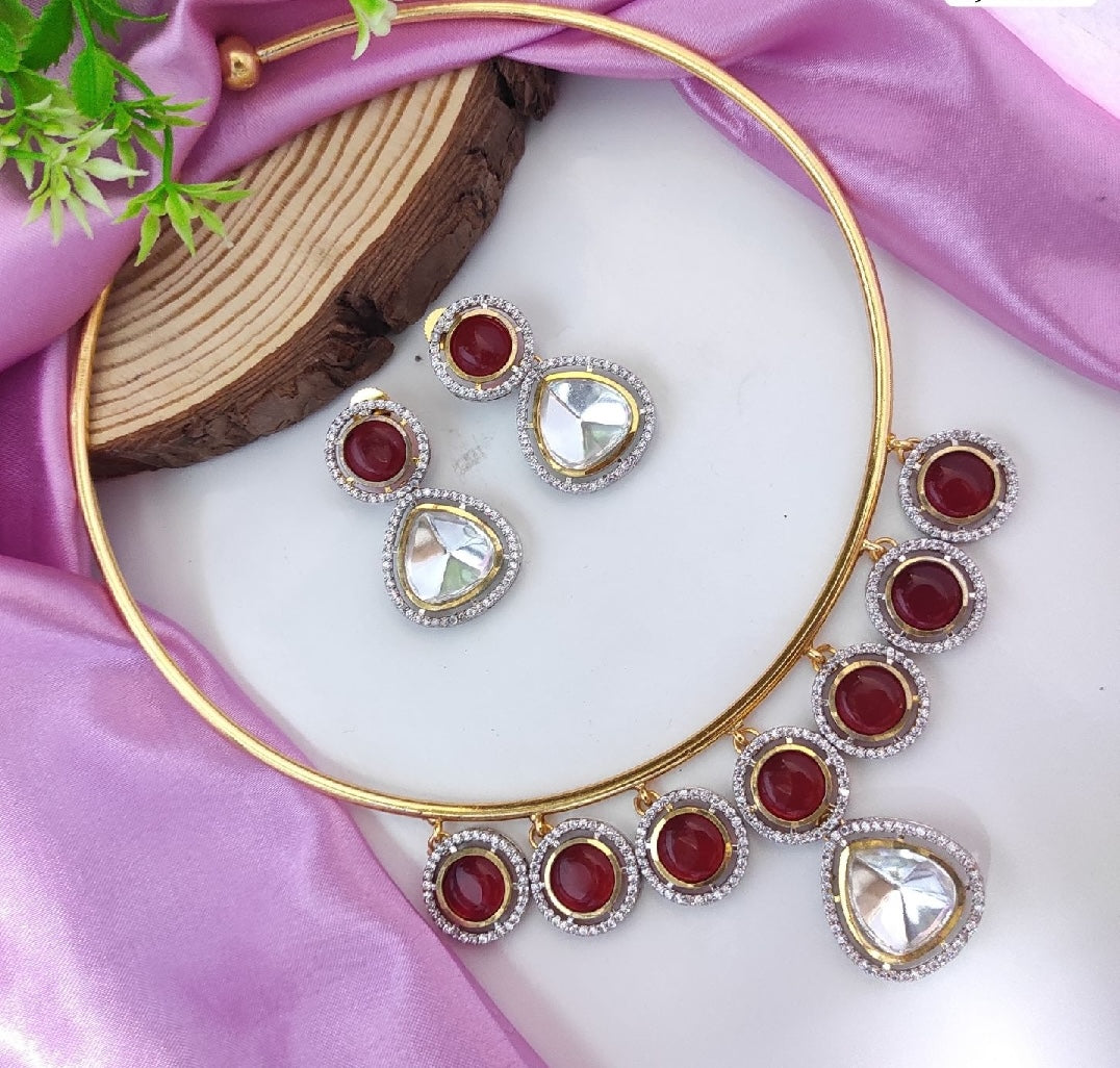 Gold Plated Kundan Stone Studded Jewellery Set