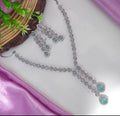 Elegant Silver-Toned CZ Necklace Set - Sea Green