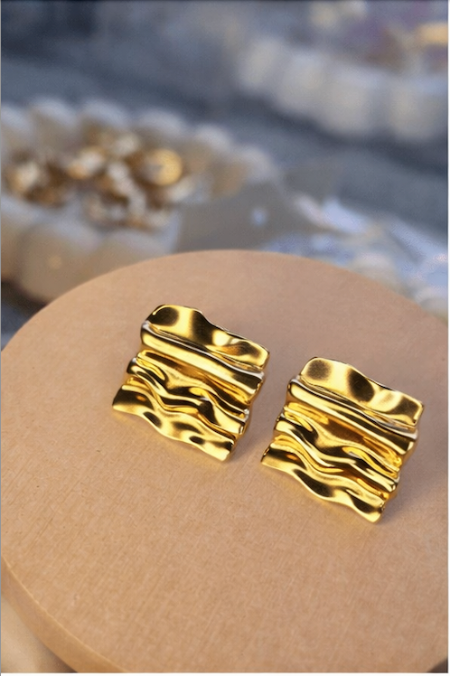 Golden Ripple Sculpted Stud Earrings