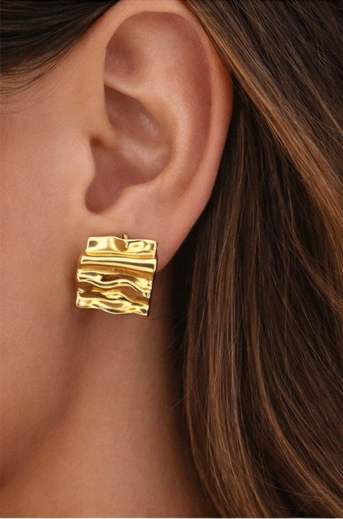 Golden Ripple Sculpted Stud Earrings