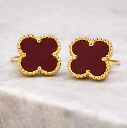 Maroon Clover Stud Earrings for Women