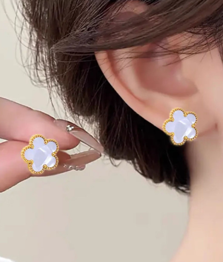 White Clover Stud Earrings for Women