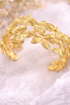 Gold Floral Open Cuff Bracelet for Women