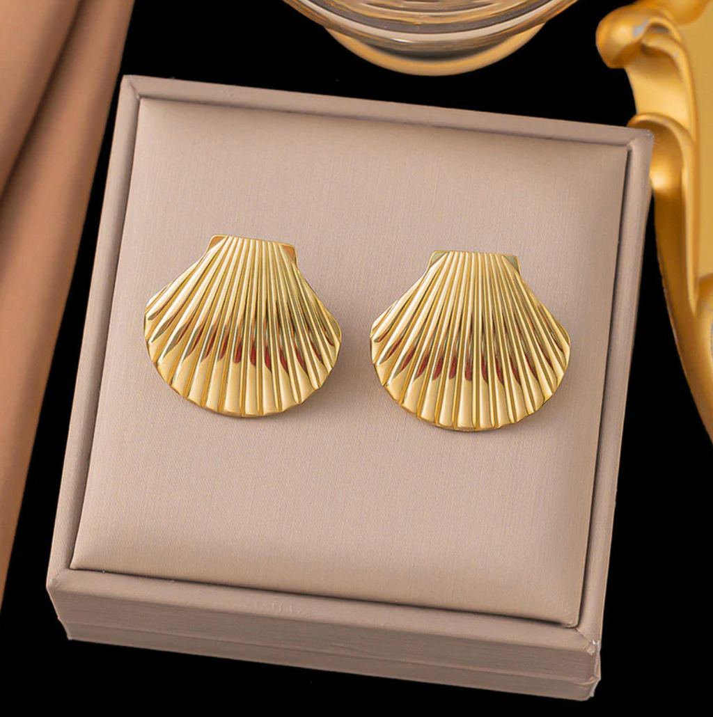 Golden Scallop Shell Earrings - Coastal-Inspired Studs