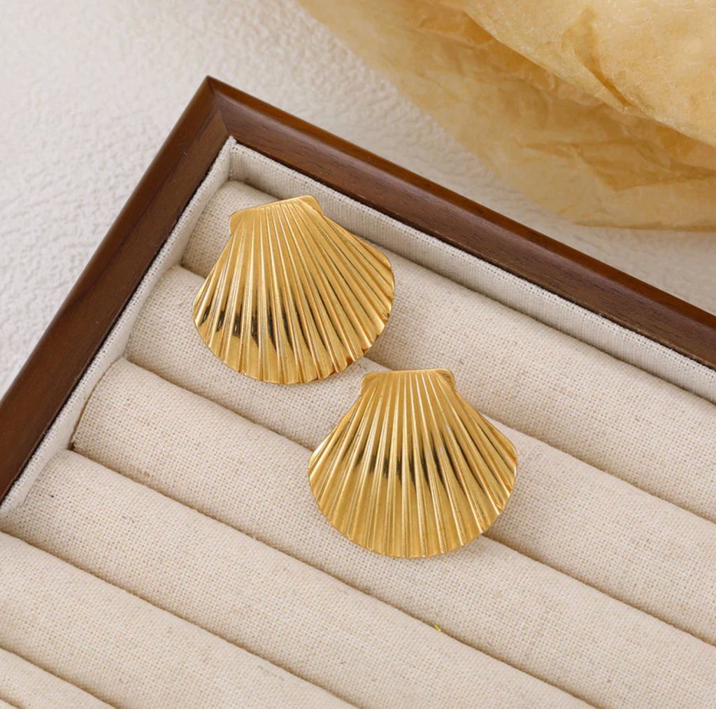 Golden Scallop Shell Earrings - Coastal-Inspired Studs