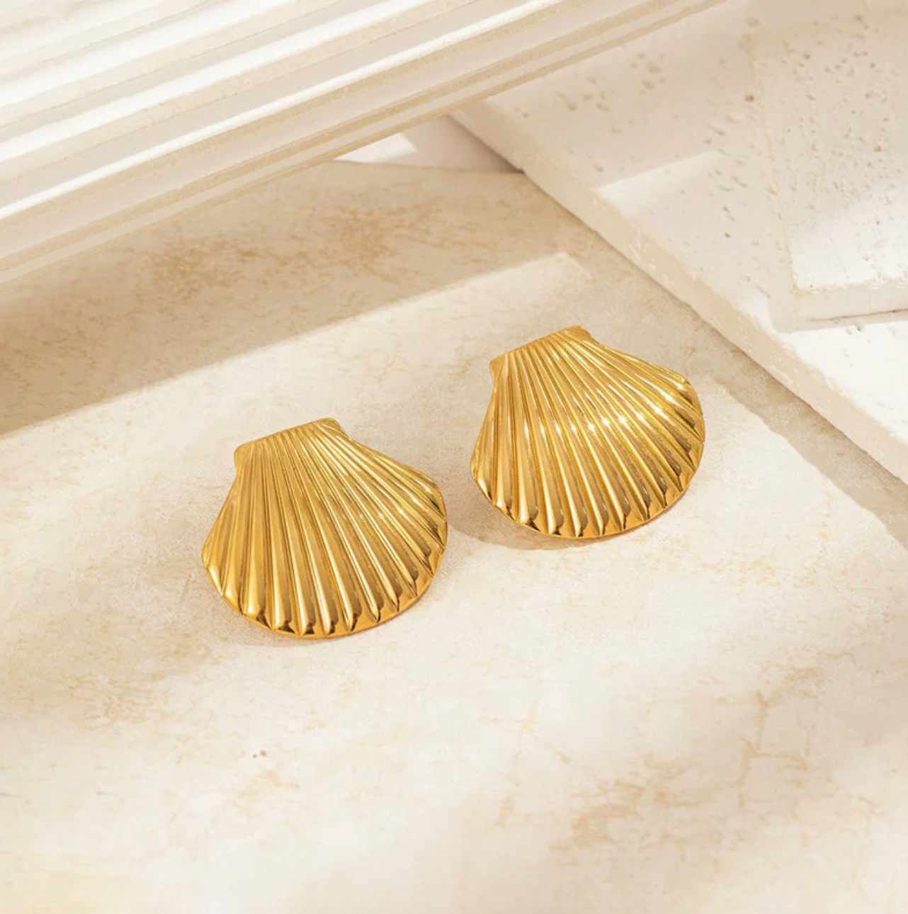 Golden Scallop Shell Earrings - Coastal-Inspired Studs