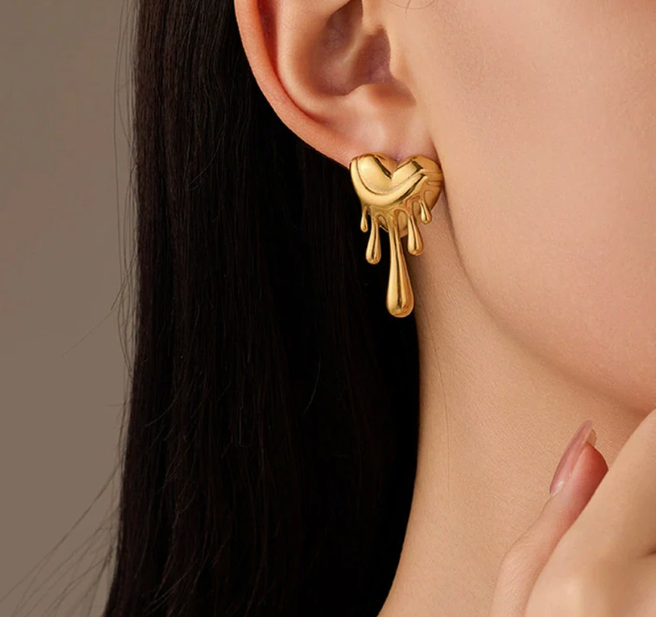 Dripping Gold Heart Earrings - Abstract Statement Studs