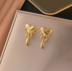 Dripping Gold Heart Earrings - Abstract Statement Studs