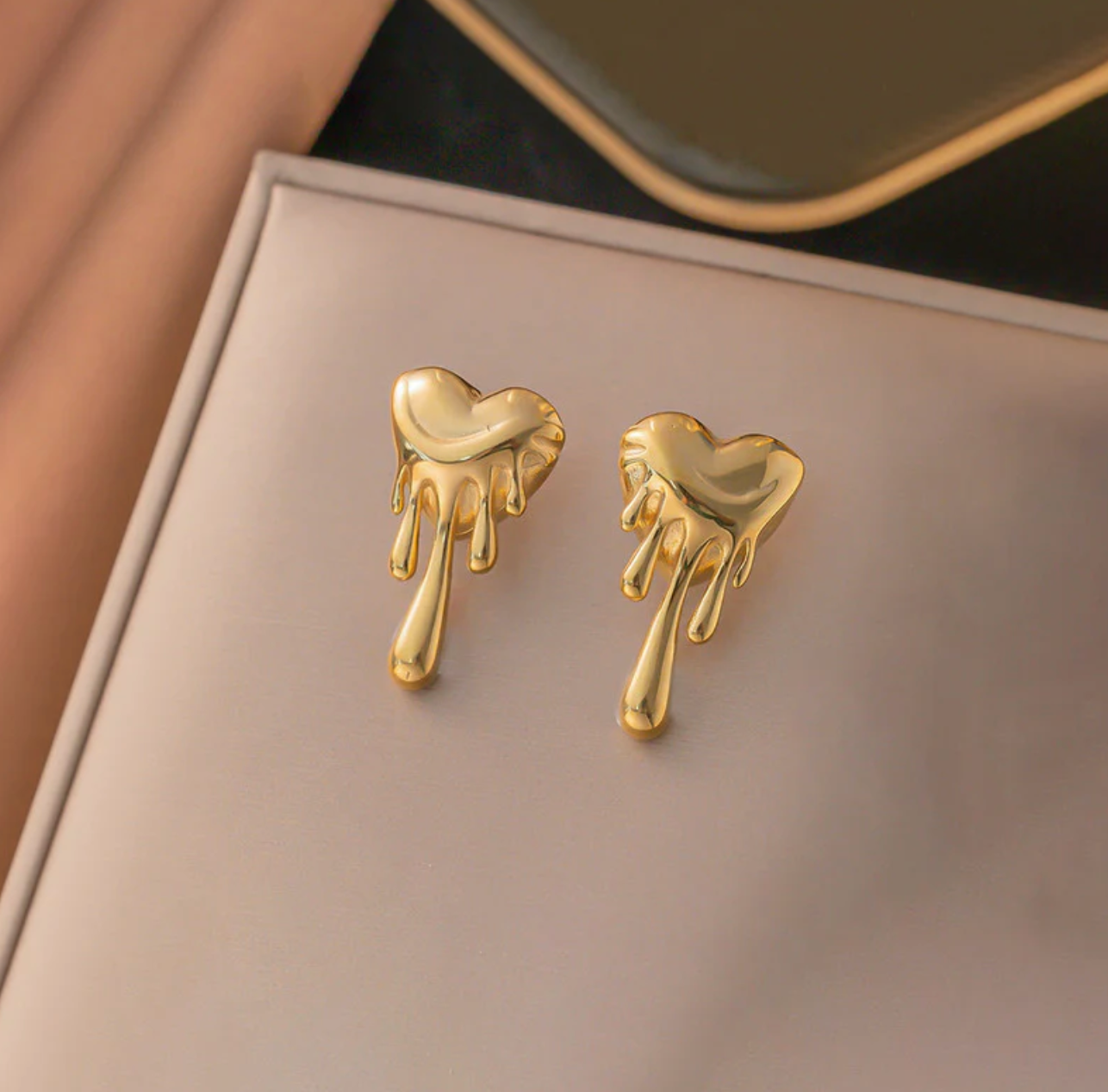 Dripping Gold Heart Earrings - Abstract Statement Studs