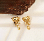 Dripping Gold Heart Earrings - Abstract Statement Studs