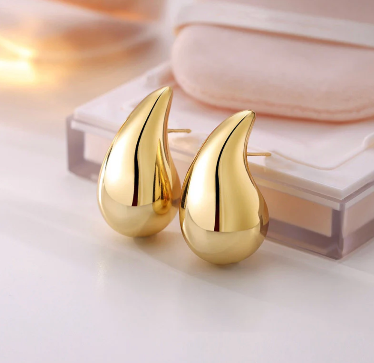 Sleek Gold Puddle Earrings - Minimalist Studs | Everyday Wear