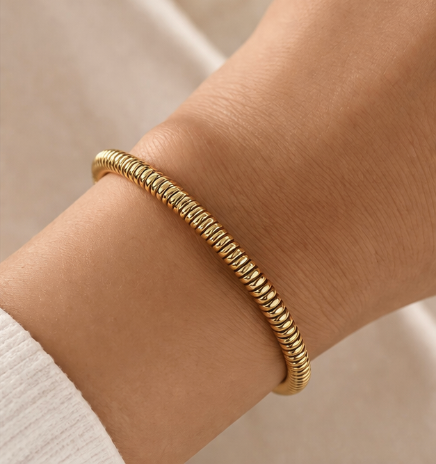 Gold Tubogas Coil Bangle Bracelet