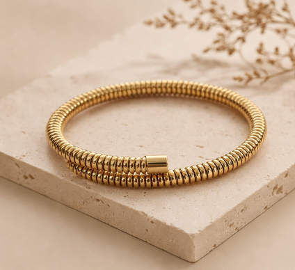 Gold Tubogas Coil Bangle Bracelet