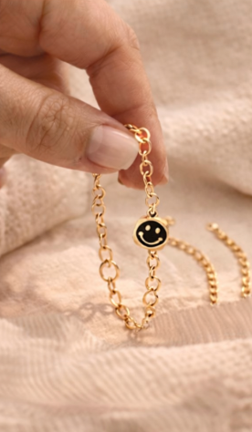 Gold Smiley Face Bracelet Set - Pack of 4