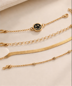 Gold Smiley Face Bracelet Set - Pack of 4