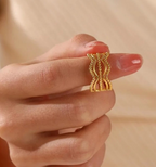 Gold Multi-Layer Wave & Beaded Open Ring