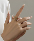 Gold Multi-Layer Wave & Beaded Open Ring