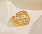 Gold Triple Layer Beaded Cuff Ring