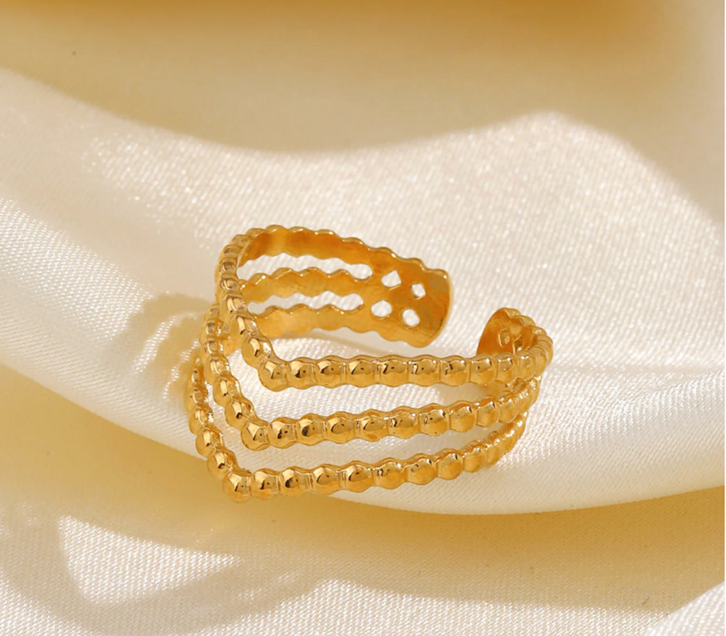 Gold Triple Layer Beaded Cuff Ring