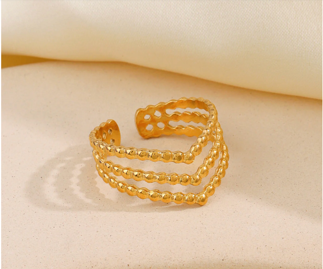 Gold Triple Layer Beaded Cuff Ring
