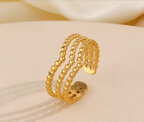 Gold Triple Layer Beaded Cuff Ring