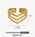 Gold Triple Layer Beaded Cuff Ring