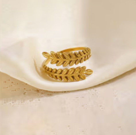 Gold Double Leaf Wrap Open Ring