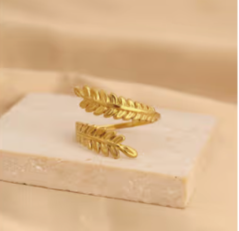Gold Double Leaf Wrap Open Ring