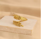Gold Double Leaf Wrap Open Ring