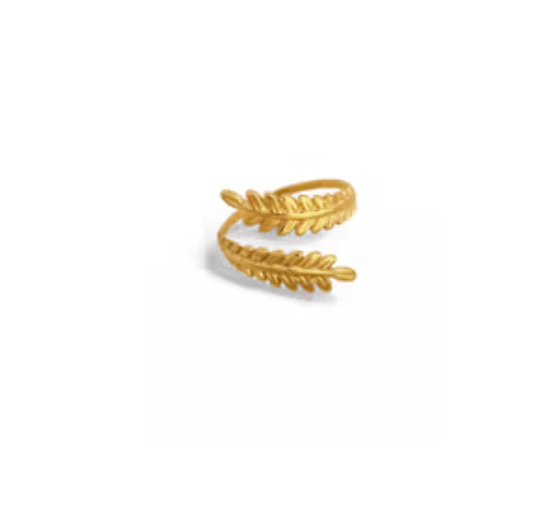 Gold Double Leaf Wrap Open Ring