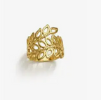 Gold Wide Band Cutout Leaf Crown Open Ring