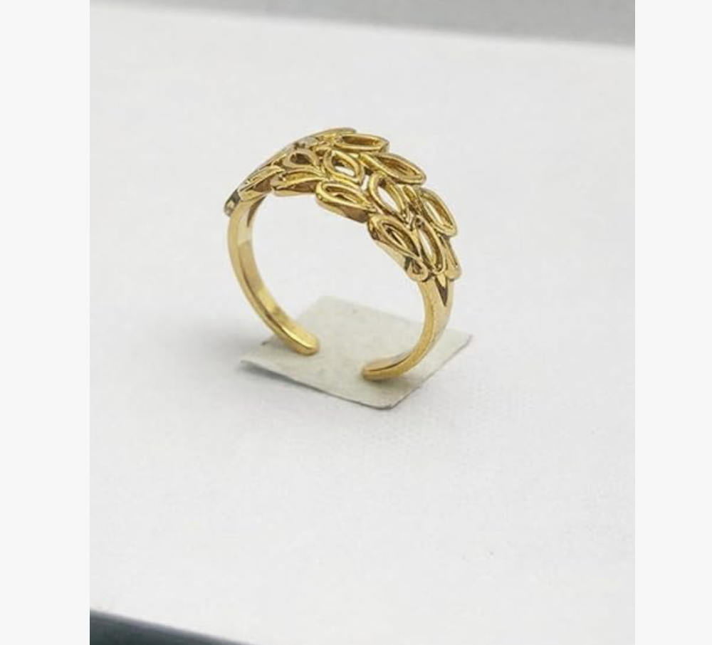 Gold Wide Band Cutout Leaf Crown Open Ring