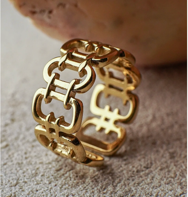 Gold Wide Band Chain Link Open Ring