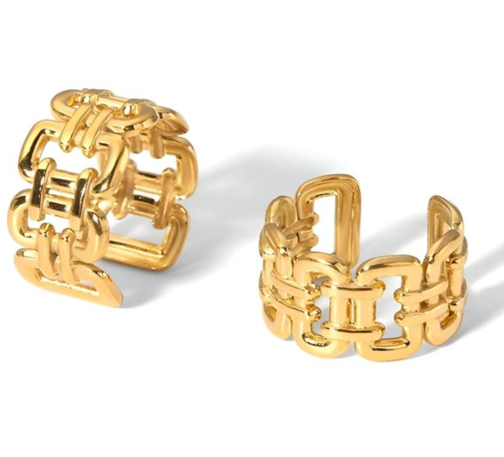 Gold Wide Band Chain Link Open Ring