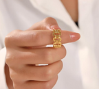 Gold Wide Band Chain Link Open Ring