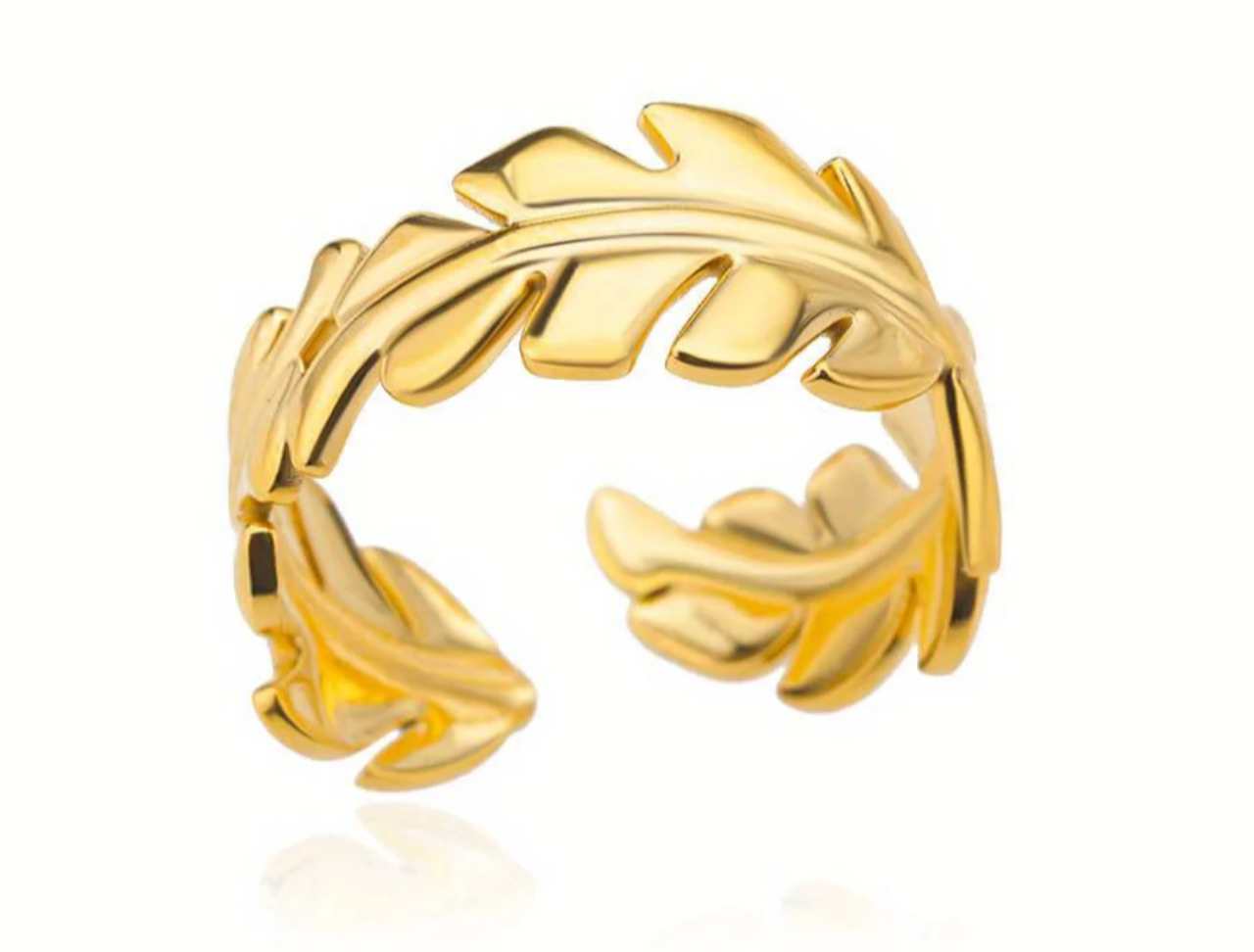 Gold Feather Leaf Open Ring