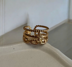 Gold Multi-Layer Beaded Cross & Chain Link Open Ring