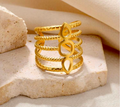 Gold Four-Band Teardrop & Clover Cutout Wide Cuff Open Ring